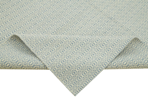 Nepal Geometric Blue Geometric Wool Cotton Handmade Rug 8'0'' x 10'0''