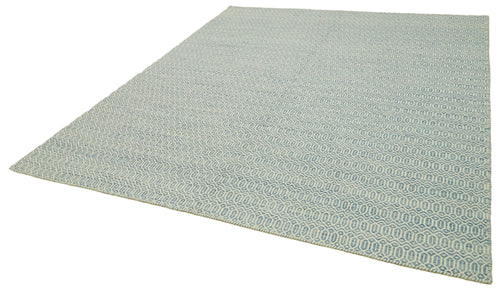 Nepal Geometric Blue Geometric Wool Cotton Handmade Rug 8'1'' x 10'0''