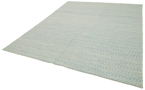Nepal Geometric Blue Geometric Wool Cotton Handmade Rug 8'1'' x 10'0''