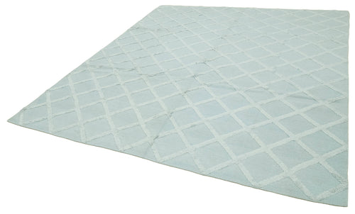 Nepal Geometric Blue Geometric Wool Cotton Handmade Rug 8'0'' x 10'0''