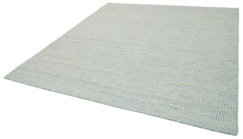 Nepal Geometric Blue Geometric Wool Cotton Handmade Rug 8'0'' x 10'0''
