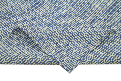 Nepal Geometric Blue Geometric Wool Cotton Handmade Rug 8'1'' x 10'0''
