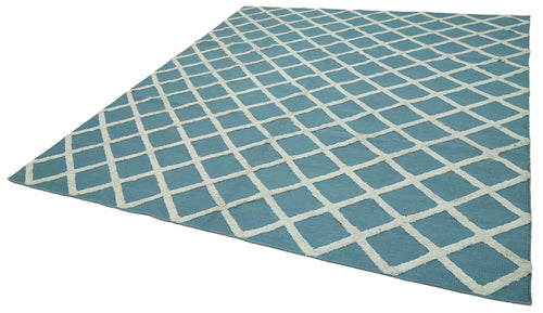 Nepal Geometric Blue Geometric Wool Cotton Handmade Rug 8'1'' x 10'0''