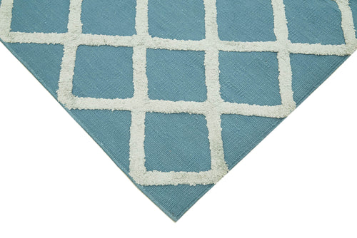 Nepal Geometric Blue Geometric Wool Cotton Handmade Rug 8'1'' x 10'0''