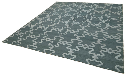 Nepal Geometric Grey Geometric Wool Cotton Handmade Rug 8'0'' x 10'0''