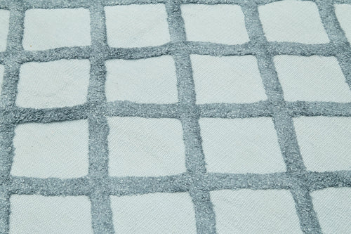 Nepal Geometric Blue Geometric Wool Cotton Handmade Rug 8'0'' x 10'0''