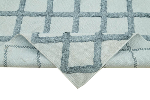 Nepal Geometric Blue Geometric Wool Cotton Handmade Rug 8'0'' x 10'0''