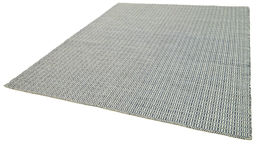 Nepal Geometric Blue Geometric Wool Cotton Handmade Rug 8'0'' x 10'0''