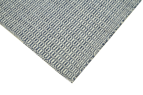 Nepal Geometric Blue Geometric Wool Cotton Handmade Rug 8'0'' x 10'0''