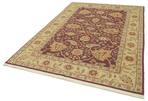 Tebriz Purple Classic Cotton Wool Handmade Area Rug 5'11'' x 9'1''