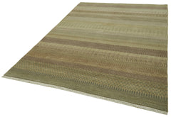Handmade Area Rug – Classic Green Turkish Hand Knotted Wool Cotton Carpet 6'1"x9'1"