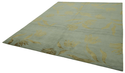 Handmade Area Rug – Vintage Turkish Wool Cotton Classic Blue Carpet 8'x10'1''