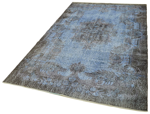 Overdyed Vintage Blue Vintage Cotton Wool Handmade Area Rug 5'3'' x 9'11''