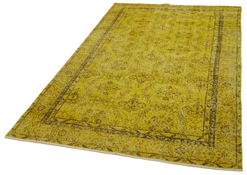 Overdyed Vintage Yellow Vintage Cotton Wool Handmade Area Rug 5'1'' x 8'9''
