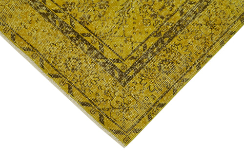 Overdyed Vintage Yellow Vintage Cotton Wool Handmade Area Rug 5'1'' x 8'9''