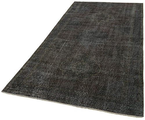 Overdyed Vintage Black Vintage Cotton Wool Handmade Area Rug 4'9'' x 9'2''