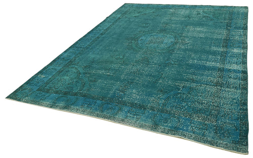 Overdyed Vintage Turquoise Vintage Cotton Wool Handmade Area Rug 7'1'' x 10'2''
