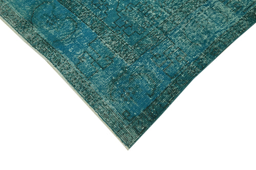 Overdyed Vintage Turquoise Vintage Cotton Wool Handmade Area Rug 7'1'' x 10'2''