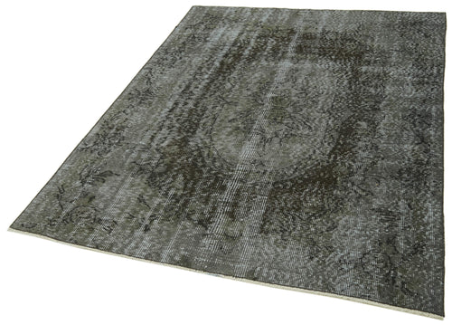 Overdyed Vintage Black Vintage Cotton Wool Handmade Area Rug 4'9'' x 6'5''