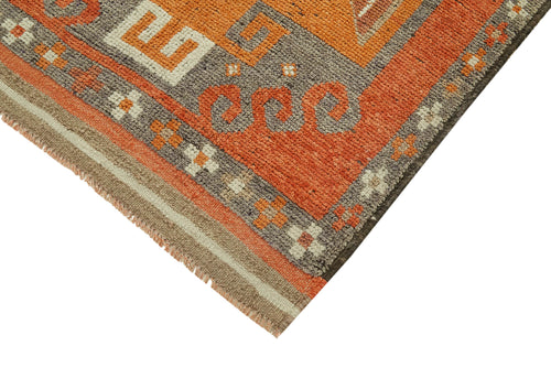 Vintage Herki Orange Vintage Cotton Wool Handmade Area Rug 3'7'' x 11'5''