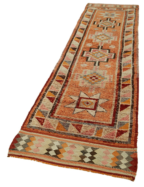 Vintage Herki Orange Vintage Cotton Wool Handmade Area Rug 2'9'' x 12'9''