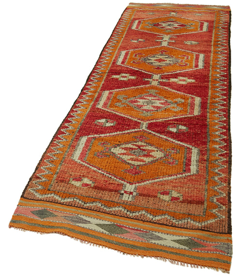 Vintage Herki Orange Vintage Cotton Wool Handmade Area Rug 3'3'' x 10'8''