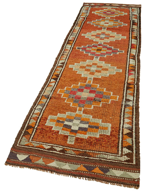 Vintage Herki Orange Vintage Cotton Wool Handmade Area Rug 3'1'' x 11'6''