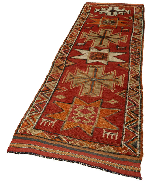 Vintage Herki Red Vintage Cotton Wool Handmade Area Rug 2'11'' x 11'6''