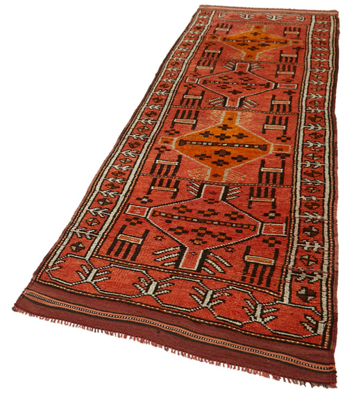 Vintage Herki Orange Vintage Cotton Wool Handmade Area Rug 3'3'' x 11'2''