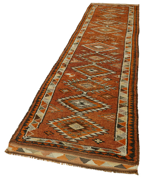 Vintage Herki Orange Vintage Cotton Wool Handmade Area Rug 2'10'' x 12'10''