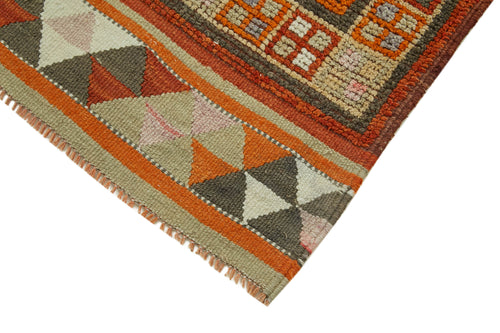 Vintage Herki Orange Vintage Cotton Wool Handmade Area Rug 3'2'' x 12'6''