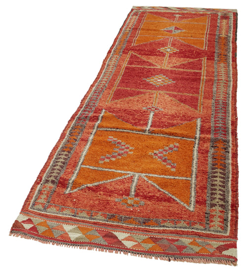 Vintage Herki Orange Vintage Cotton Wool Handmade Area Rug 3'1'' x 10'4''