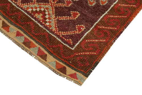 Vintage Herki Red Vintage Cotton Wool Handmade Area Rug 2'10'' x 12'8''