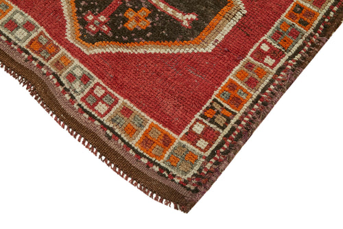 Vintage Herki Red Vintage Cotton Wool Handmade Area Rug 3'2'' x 12'4''
