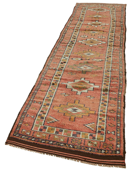 Vintage Herki Red Vintage Cotton Wool Handmade Area Rug 2'7'' x 12'0''