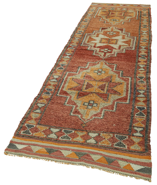 Vintage Herki Orange Vintage Cotton Wool Handmade Area Rug 3'1'' x 11'1''