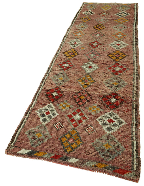Vintage Herki Red Vintage Cotton Wool Handmade Area Rug 2'9'' x 11'2''