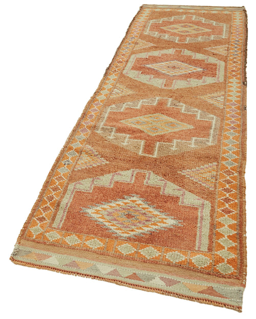 Vintage Herki Orange Vintage Cotton Wool Handmade Area Rug 3'2'' x 11'10''