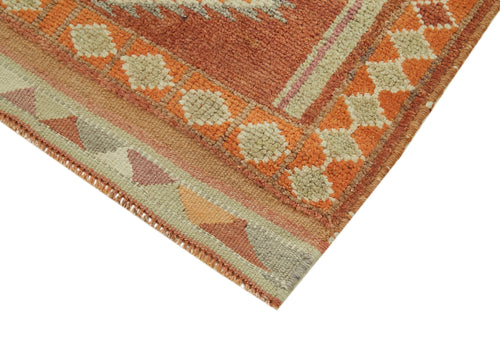 Vintage Herki Orange Vintage Cotton Wool Handmade Area Rug 3'2'' x 11'10''