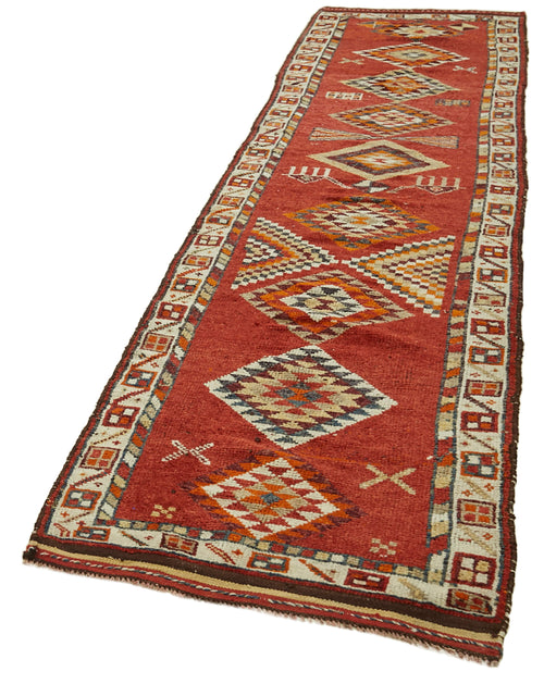 Vintage Herki Red Vintage Cotton Wool Handmade Area Rug 3'0'' x 12'5''