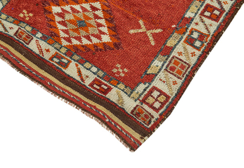 Vintage Herki Red Vintage Cotton Wool Handmade Area Rug 3'0'' x 12'5''