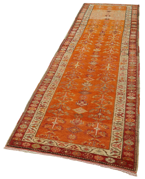 Vintage Herki Orange Vintage Cotton Wool Handmade Area Rug 2'11'' x 11'8''