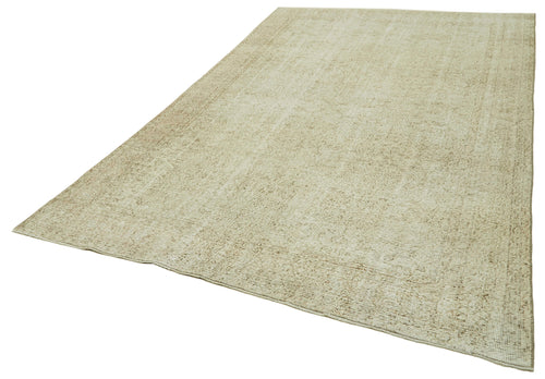Handmade Area Rug - Vintage Beige Cotton Wool Turkish Rug 6'9''x10'11''