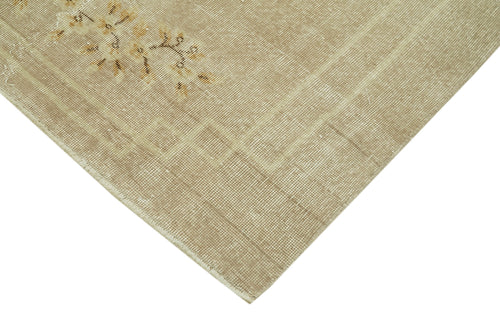 Handmade Area Rug - Vintage Beige Wool Cotton Carpet 6'8" x 10'0" Durable Classic