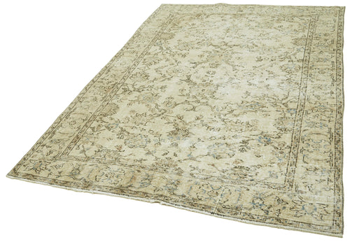 Vintage Beige Vintage Cotton Wool Handmade Area Rug 4'11'' x 7'2''