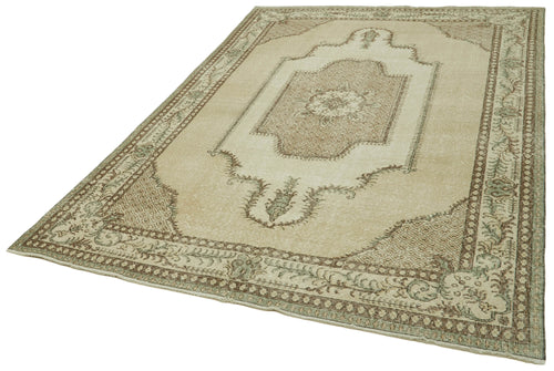 Vintage Beige Vintage Cotton Wool Handmade Area Rug 6'1'' x 9'2''