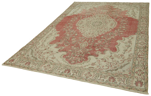 Handmade Area Rug | Vintage Cotton Rug 6'6"x10'8" – Beige Wool Carpet Classic Style