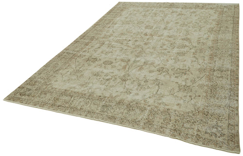 Vintage Beige Vintage Cotton Wool Handmade Area Rug 6'7'' x 9'11''