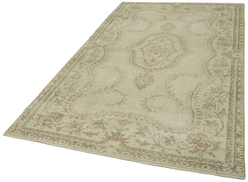 Vintage Beige Vintage Cotton Wool Handmade Area Rug 4'4'' x 8'9''