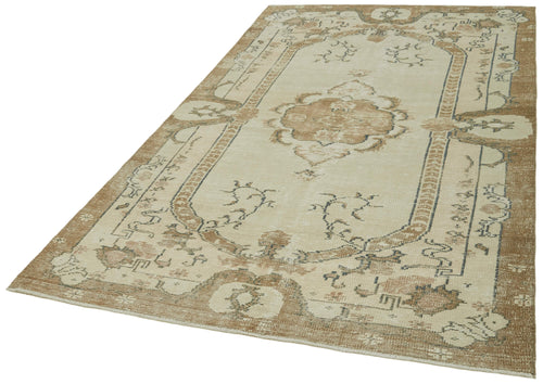 Vintage Beige Vintage Cotton Wool Handmade Area Rug 5'2'' x 8'11''